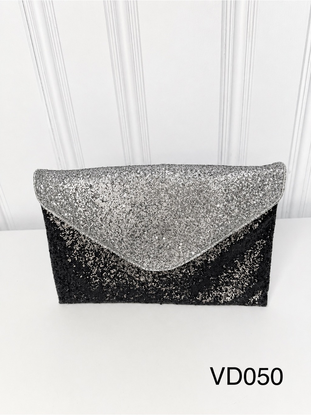J.Crew Invitation Glitter Clutch Black Silver Gold Chain